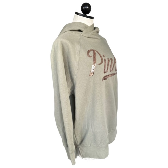 PINK Victoria's Secret Sequin Hoodie Light Green with Pink Sequins Size XS - Picture 3 of 15